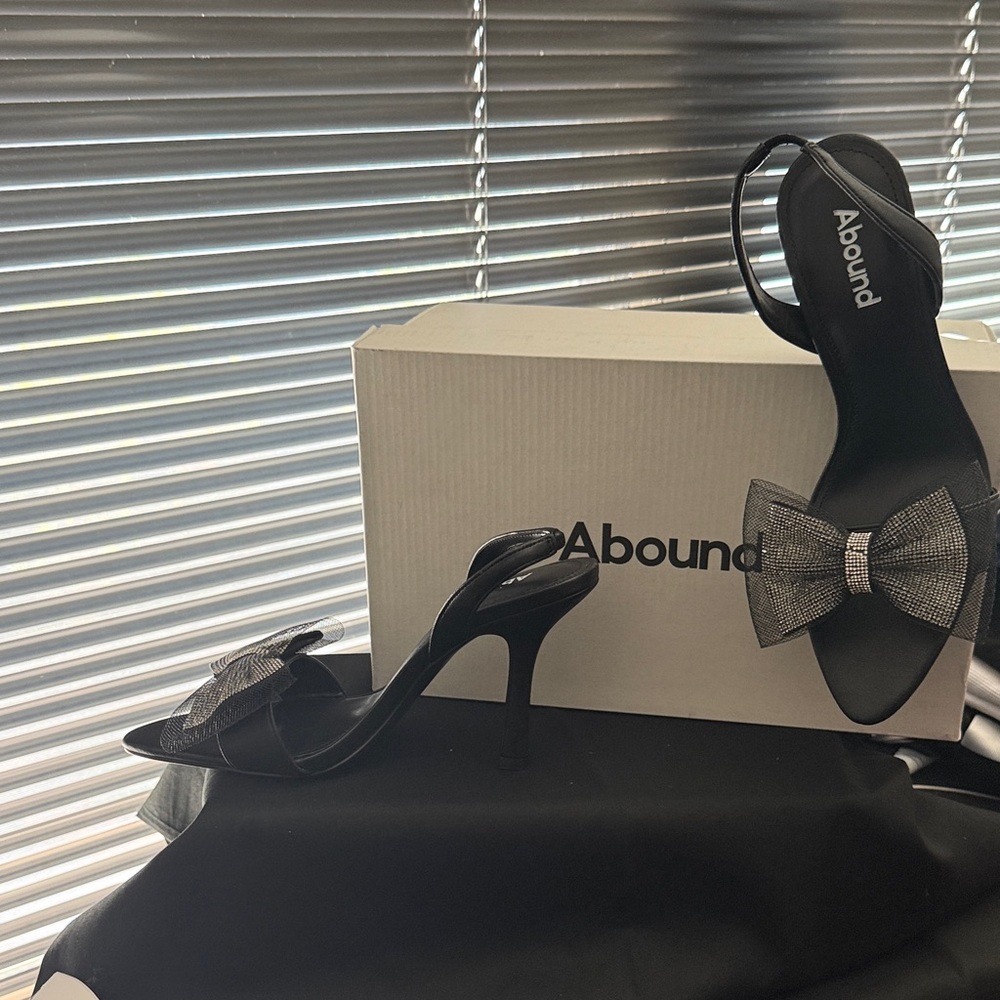 Abound Black Heels with Glittering Silver Bow